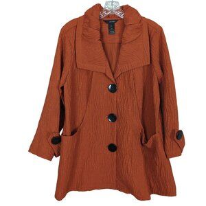 Ali Miles 3/4" sleeve burnt orange button front pockets Tunic Textured Jacket Lg